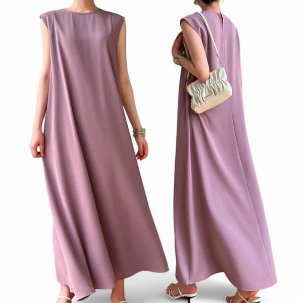 BLK Crepe Round Neck Cap Sleeve Casual Long Dress