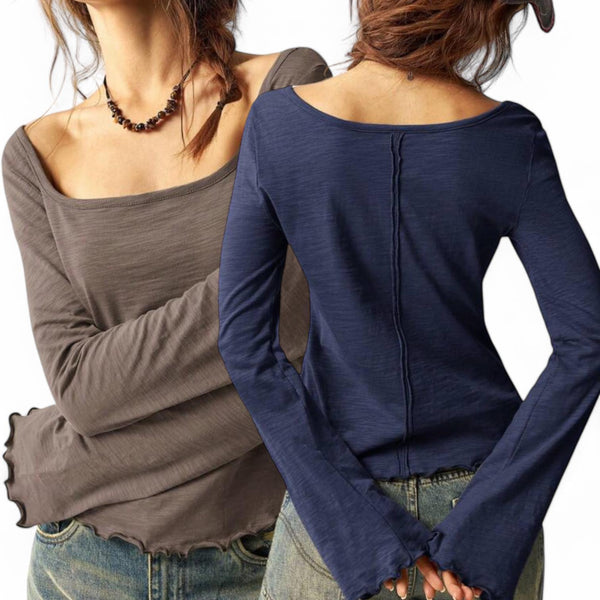 GYPSY Boho Scoop Neck Cotton Textured Flared Sleeves Top