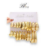 BLING 10Pairs Geometric Gold Stud Earrings Set