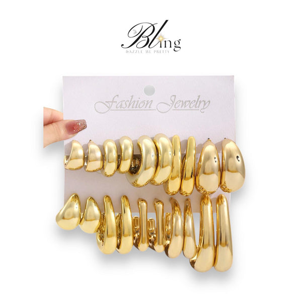 BLING 10Pairs Geometric Gold Stud Earrings Set