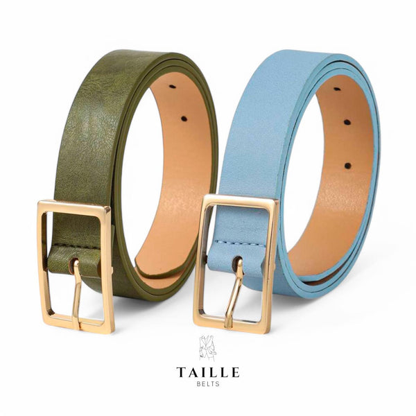 TAILLE Colored Leather Gold Buckle Dressy Leather Belt