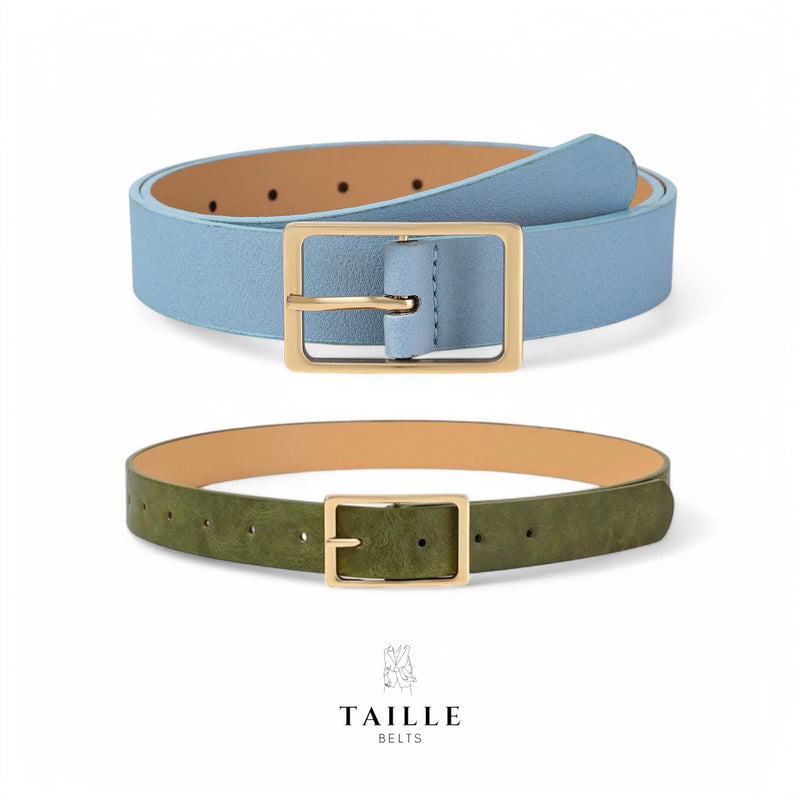 TAILLE Colored Leather Gold Buckle Dressy Leather Belt