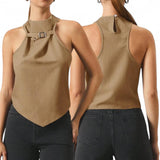 GBOSS Belted Halter Woven Vest Top