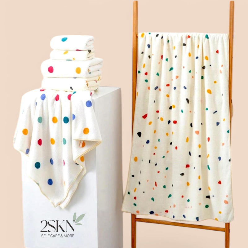 2SKN Colorful Print Soft Plush Fleece Absorbent Breathable Bath Face & Body Towel Set of 2