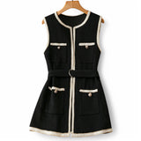 LOOM Quilted Jacquard Contrast Trim Elegant Sleeveless Vest Jacket