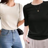 BLK Half Sleeve Knit Basic Round Neck Tee Top