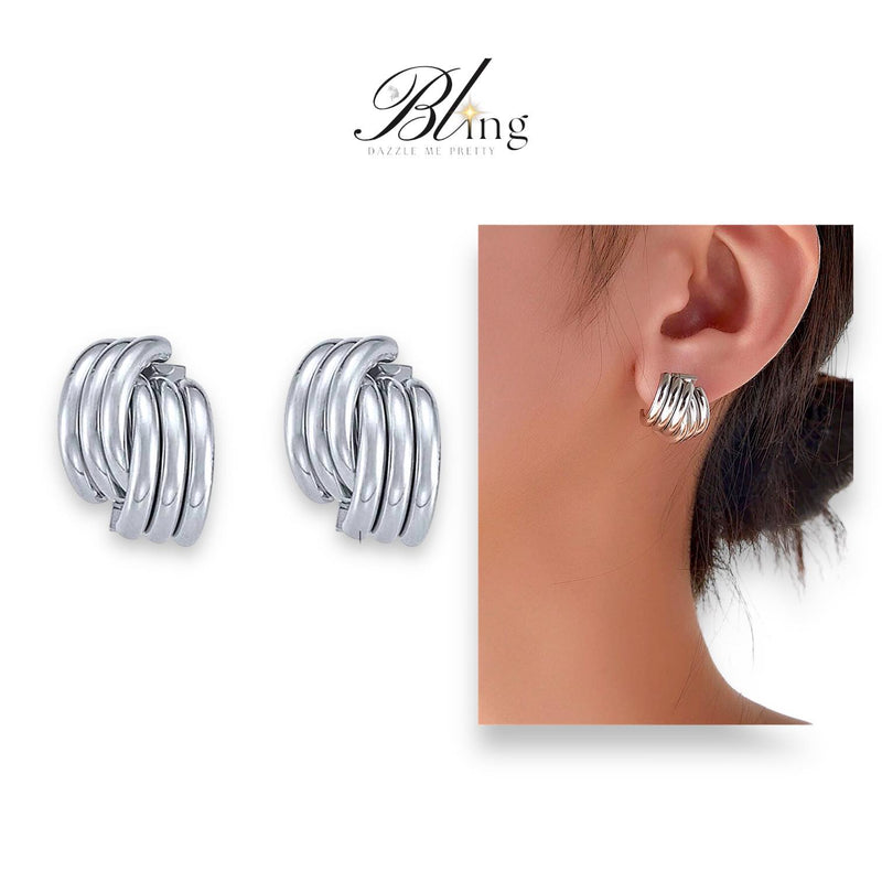 BLING 1Pair Bespoke 18k Plated Stainless Steel Earrings Silver Gold