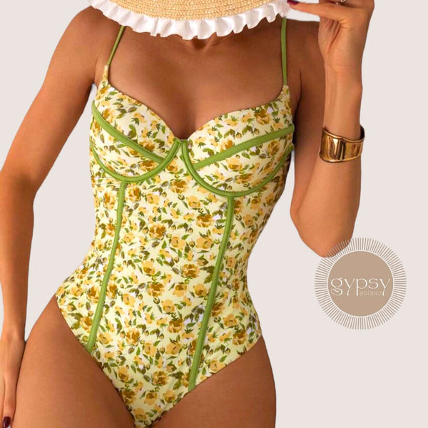 GYPSY Swim Vintage Floral Bustier Mod One Piece Swimsuit