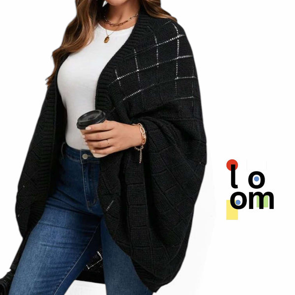 LOOM Pointelle Loose Knitted Plus Size Long Sleeve Open Sweater Cardigan