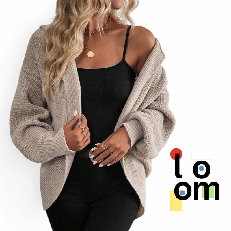 LOOM Hooded Knitted Cardigan Open Loose Long Sleeve Sweater