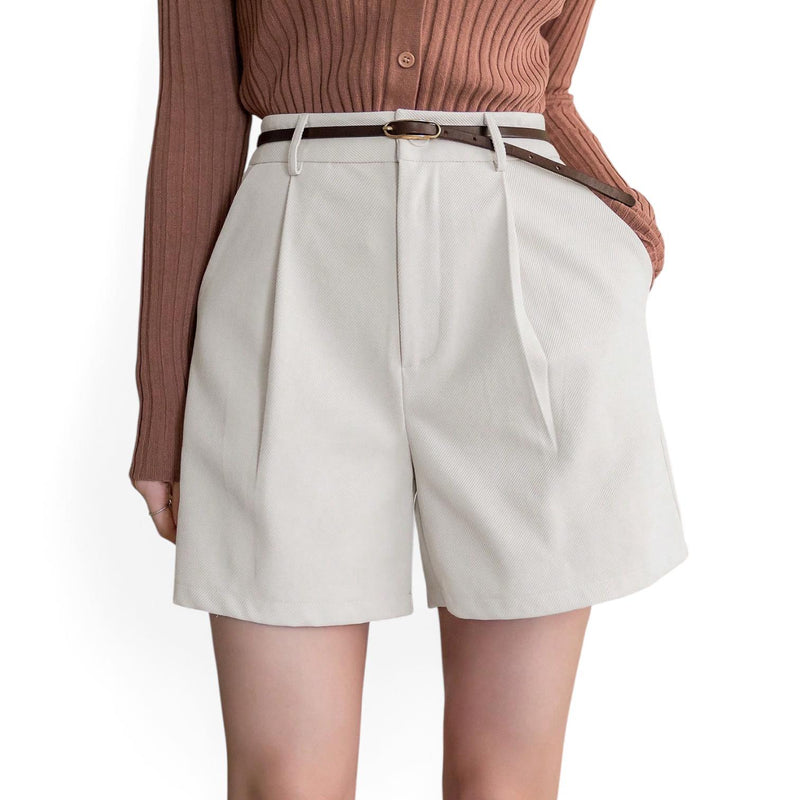 GBOSS Twill High Waist Pockets Pleated Shorts