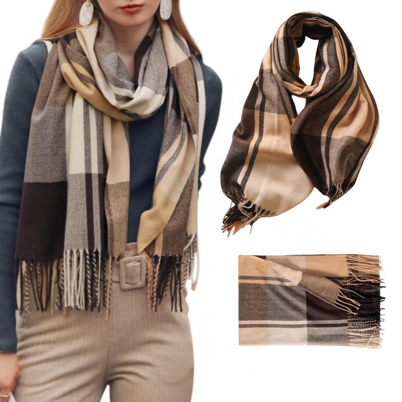 WRAP Plaid Pattern Warm Rectangular Tassel Scarf Shawl