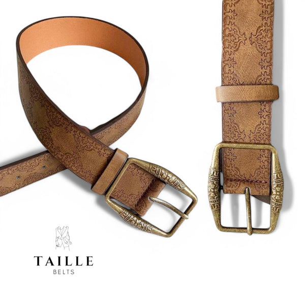 TAILLE Boho Vintage Engraved Pattern Buckle Leather Belt