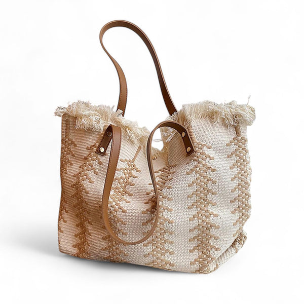 BOLSO Large Fringe Boho Woven Tote Beach Bag