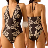 GYPSY Swim Black V Neck Halter Floral One Piece Swimsuit