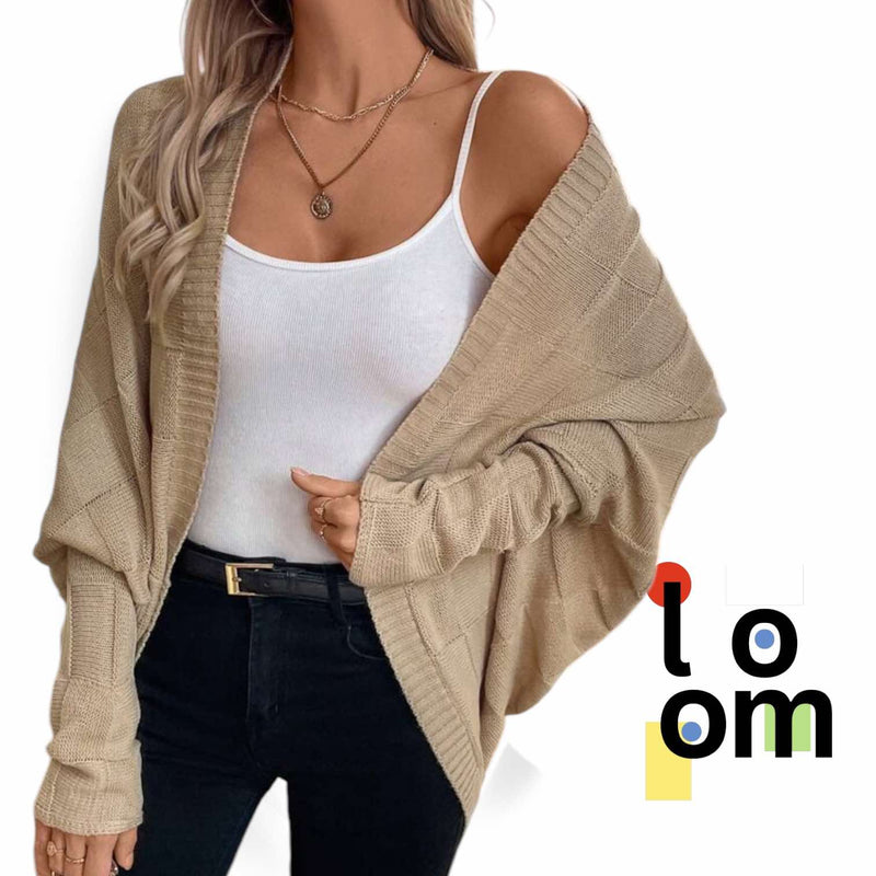 LOOM Check Pattern Knitted Cardigan Open Loose Sweater