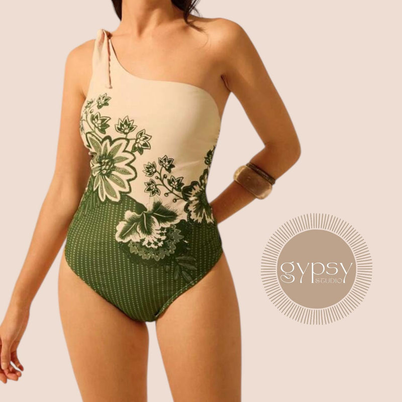 GYPSY Swim One Shoulder Tropical Print One Piece Swimsuit