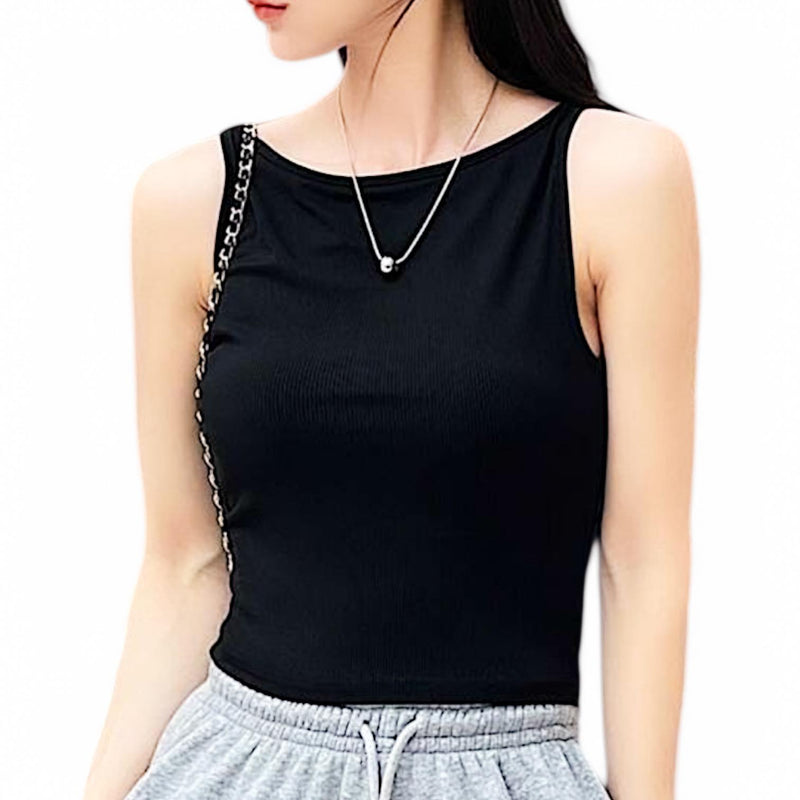 BLK Rib Knit Boat Neck Strap Casual Tank Top