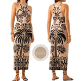 GYPSY Tropical Print Tribal Halter Bodycon Long Dress