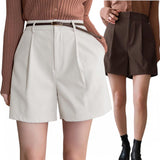 GBOSS Twill High Waist Pockets Pleated Shorts