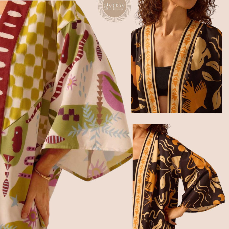 GYPSY Boho Abstract Print Loose Short Kimono