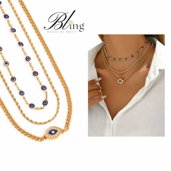 BLING 3pc Layering Evil Eye Necklace Set