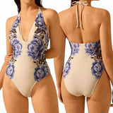 GYPSY Swim Apricot V Neck Halter Floral One Piece Swimsuit