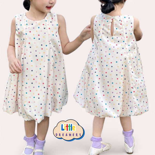 LITTLE DREAMERS Colorful Polka Bubble Short Dress for Girls