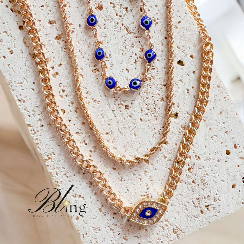 BLING 3pc Layering Evil Eye Necklace Set