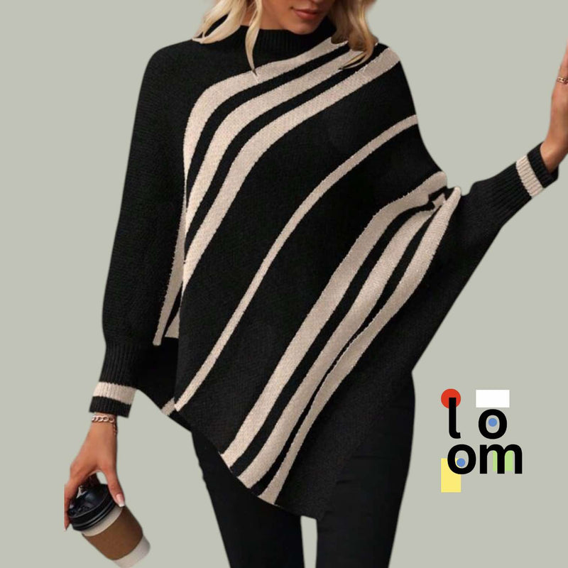 LOOM Knitted Slanted Stripes Batwing Pull Over Top Plus Size