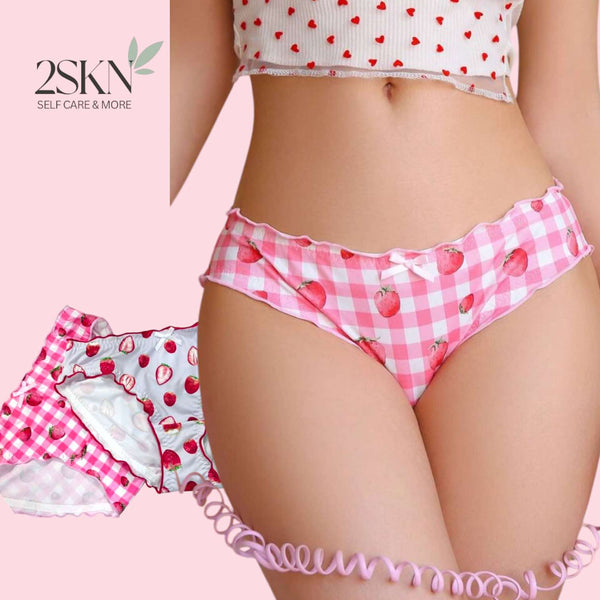 2SKN 2pc Mod Preppy Style Cute Print Lettuce Edge Panty Underwear