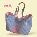 BOLSO Preppy Reversible Fabric Graphic Large Tote Bag