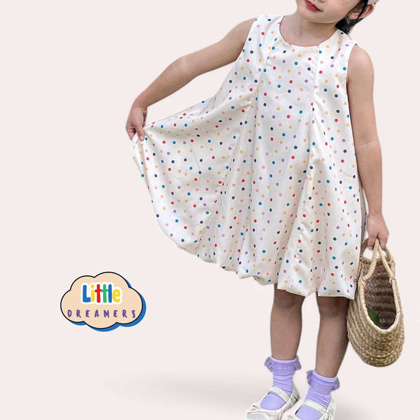 LITTLE DREAMERS Colorful Polka Bubble Short Dress for Girls