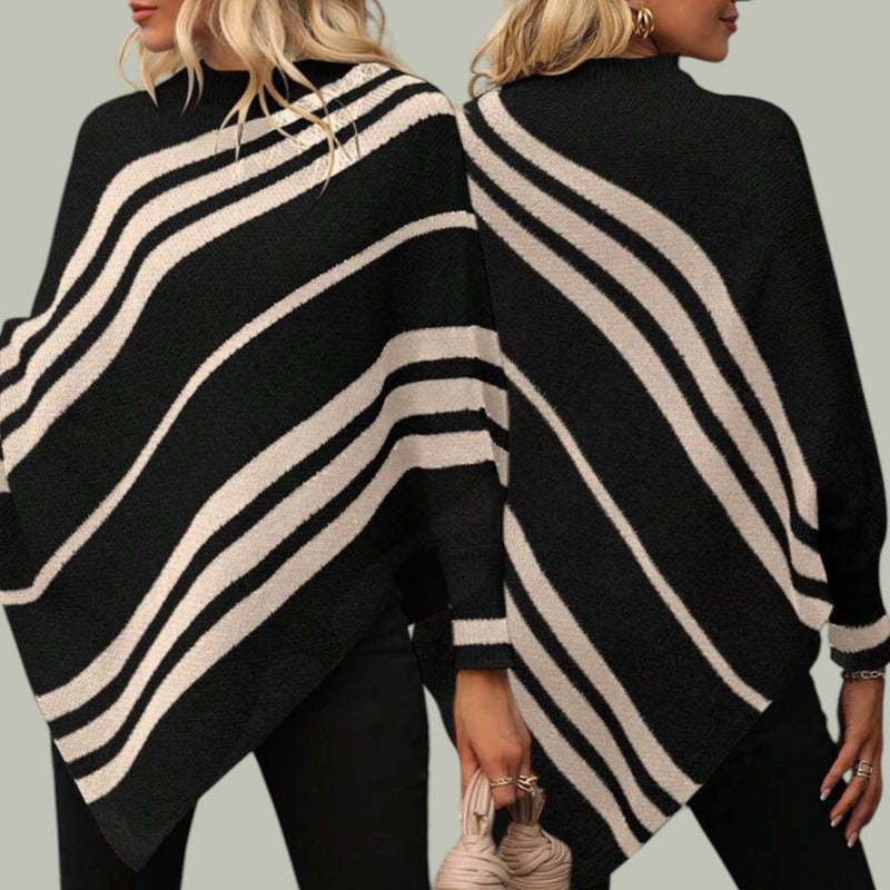 LOOM Knitted Slanted Stripes Batwing Pull Over Top Plus Size