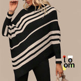 LOOM Knitted Slanted Stripes Batwing Pull Over Top Plus Size