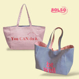 BOLSO Preppy Reversible Fabric Graphic Large Tote Bag