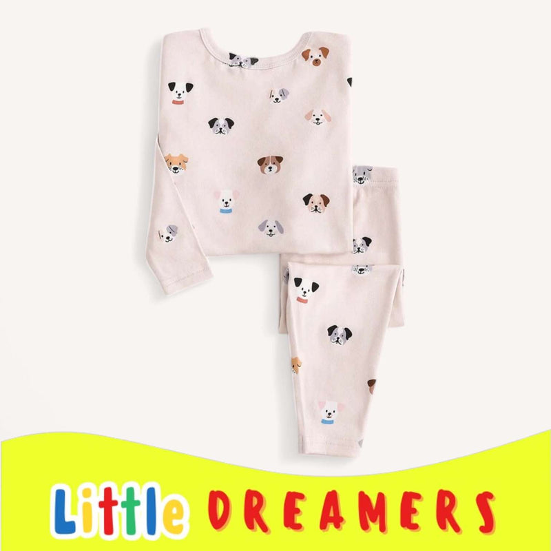 LITTLE DREAMERS Cute Dogs Print Stretch Knit Top Tight Pants Pajama Set