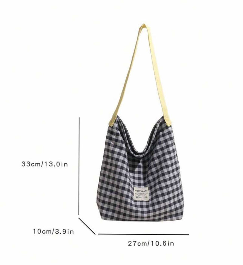 BOLSO Preppy Retro Plaid Fabric Bucket Bag