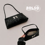 BOLSO Marble with Ribbon Casual Daily Baguette Bag