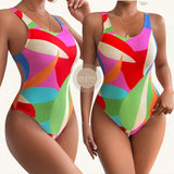 GYPSY Swim Vibrant Colorful Abstract Cross Back One Piece Swimsuit