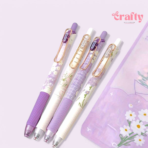 CRAFTY 4pcs Set Purple Dainty Floral 0.5mm Fine Point Gel Pen