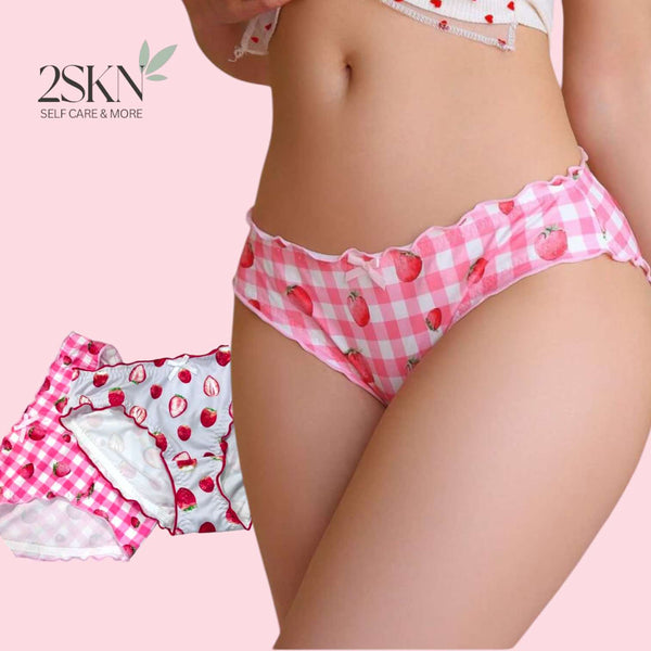 2SKN 2pc Mod Preppy Style Cute Print Lettuce Edge Panty Underwear