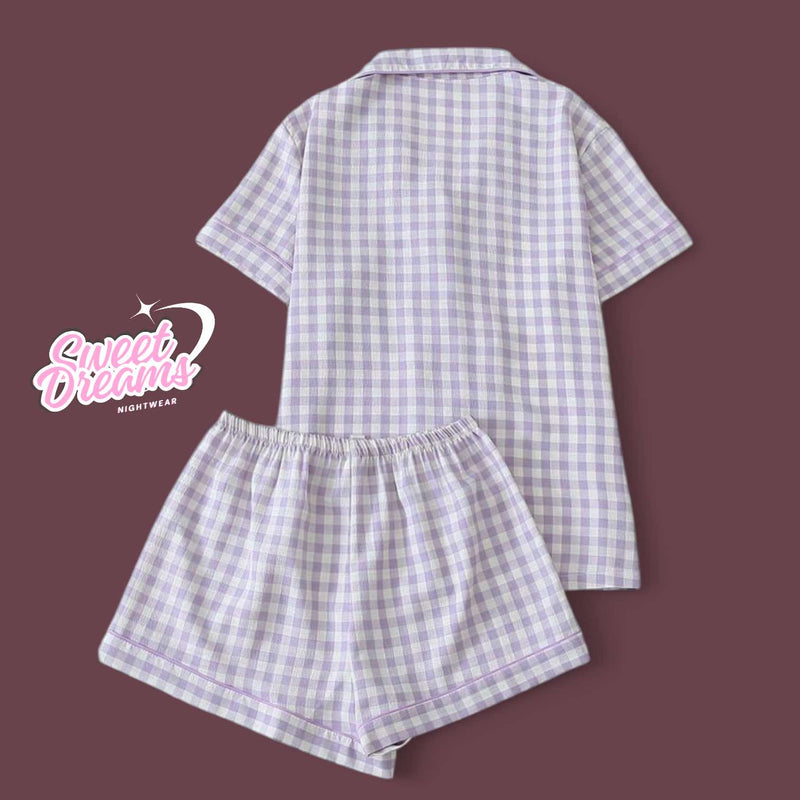 SWEET DREAMS Collar Buttondown Piping Details Printed Woven Shorts Set Pajama