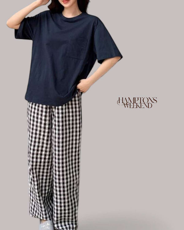 HAMPTONS Weekend Woven Checkered Elastic Waist Lounge Casual Pants