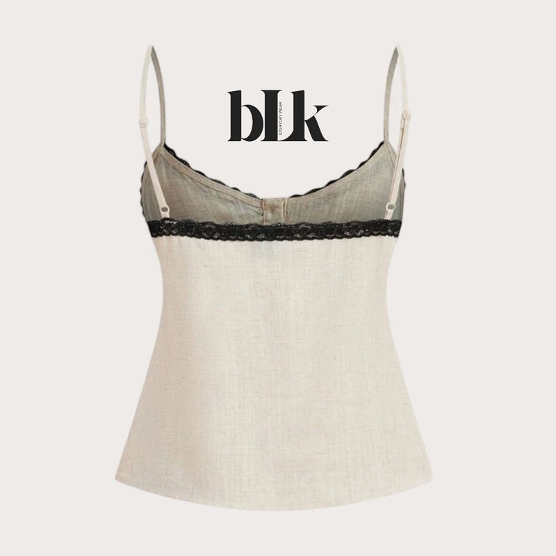 BLK Summer Woven Contrast Lace Trim Cami Top