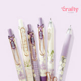 CRAFTY 4pcs Set Purple Dainty Floral 0.5mm Fine Point Gel Pen