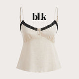 BLK Summer Woven Contrast Lace Trim Cami Top