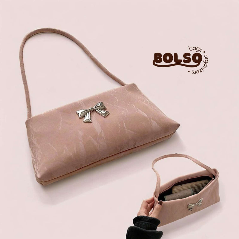 BOLSO Marble with Ribbon Casual Daily Baguette Bag