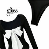 GBOSS Long Sleeve Bow Knot Back Bodysuit Top Plus Size