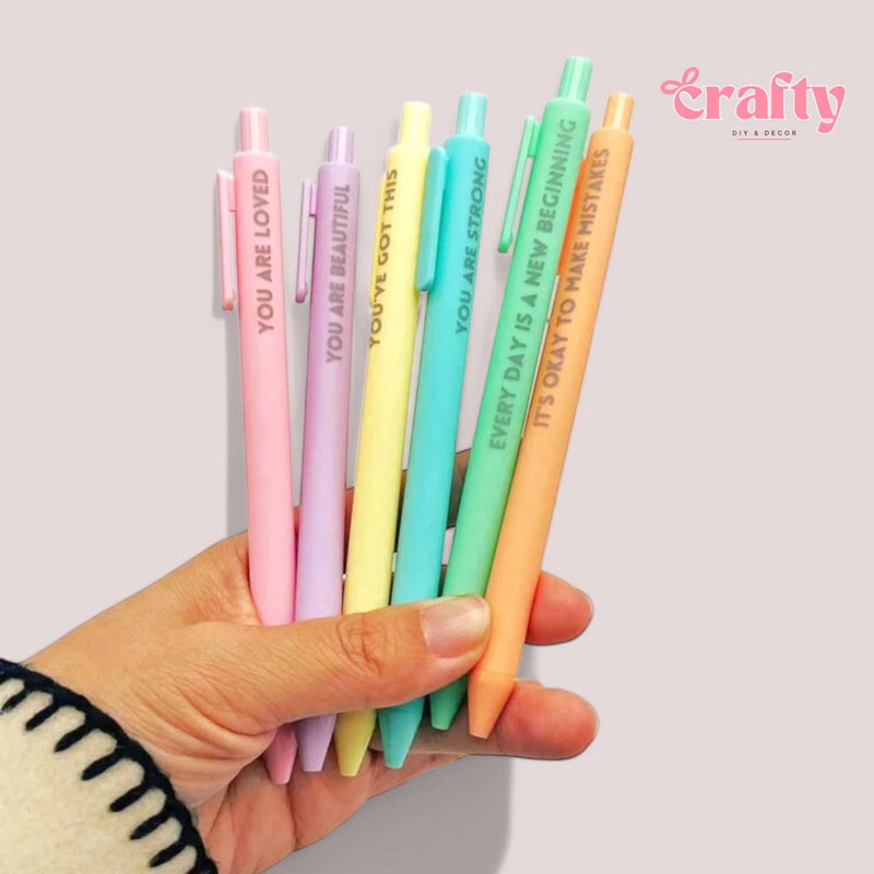 CRAFTY 6pcs Set Vibrant Color Motivation Printed Journaling Retractable Clip Pen